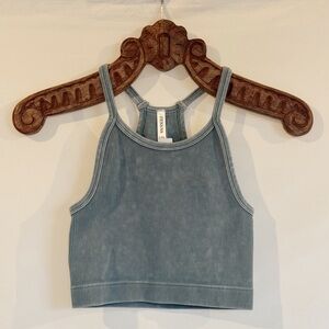 Zenana Outfitters Ribbed Crop Top in Soft Blue